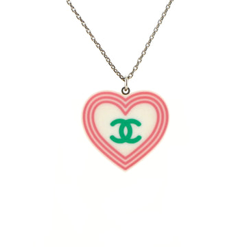 Chanel CC Reversible Heart Pendant Necklace Metal and Resin