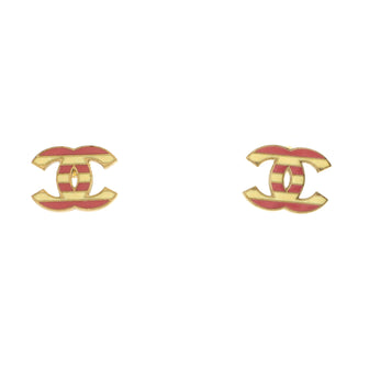 Chanel Striped CC Stud Earrings Metal and Enamel