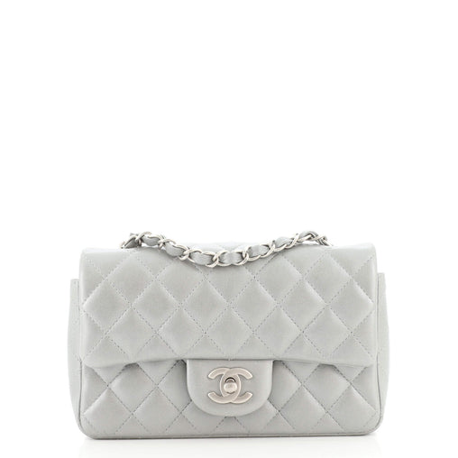 Chanel Classic Single Flap Bag Quilted Lambskin Mini Silver 1499541