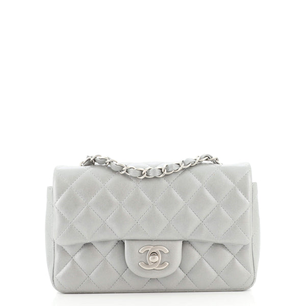 Chanel Classic Single Flap Bag Quilted Lambskin Mini Silver 1499541