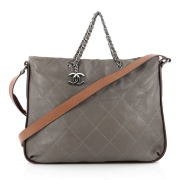 Chanel Country Chic Shoulder Bag Quilted Lambskin Large Gray