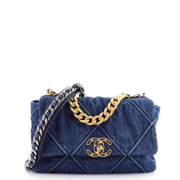 Chanel 19 Flap Bag Quilted Denim Medium Blue