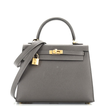 Hermes Kelly Handbag Grey Madame with Gold Hardware 25