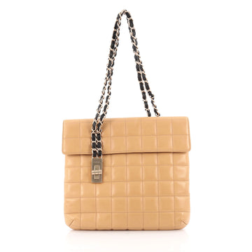 Chanel Chocolate Bar Vertical Lock Flap Bag Quilted Lambskin Small Brown