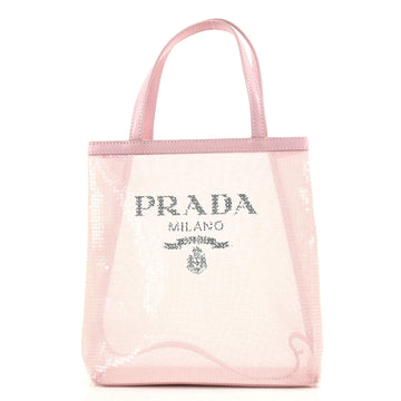 Prada Logo Convertible Tote Sequined Mesh Small