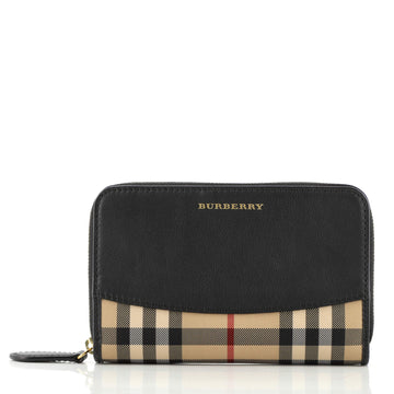 Burberry Marston Zip Around Organizer Wallet Leather with Horseferry Check Canvas