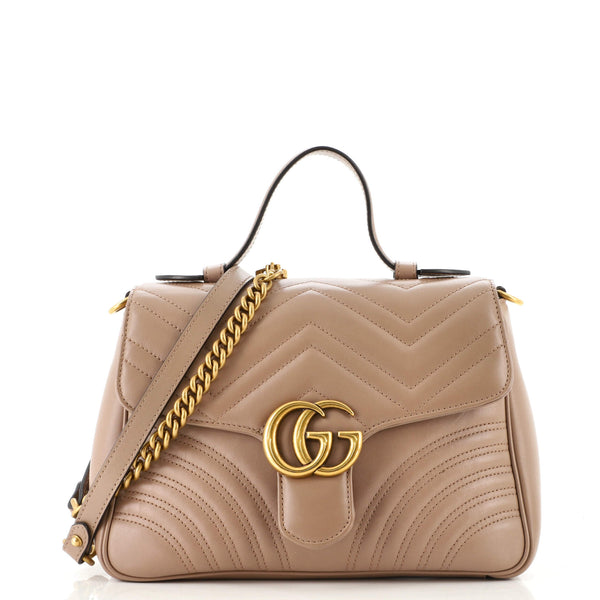 Gucci GG Marmont Top Handle Flap Bag Matelasse Leather Small