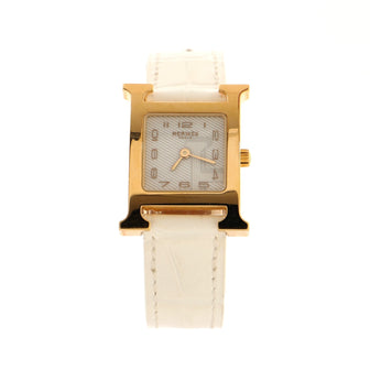 Hermes Heure H Quartz Watch Plated Metal and Alligator 21