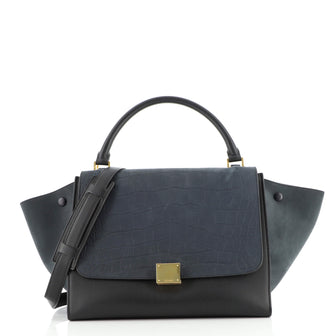 Celine Trapeze Bag Crocodile Embossed Nubuck Medium