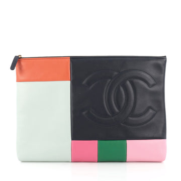 Chanel CC Zip Pouch Colorblock Leather Large multicolor