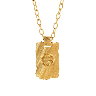 Gucci Interlocking G Plate Pendant Chain Necklace Textured Metal