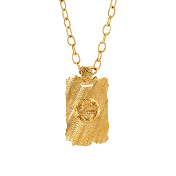 Gucci Interlocking G Plate Pendant Chain Necklace Textured Metal