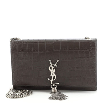 Saint Laurent Classic Monogram Tassel Crossbody Bag Crocodile Embossed Leather Medium