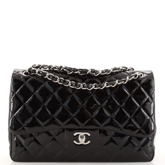 Chanel Classic Double Flap Bag Quilted Patent Jumbo