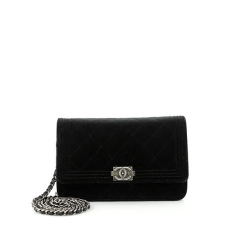 Chanel Boy Wallet on Chain Quilted Velvet Black