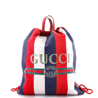 Gucci Logo Drawstring Backpack Striped Canvas Large