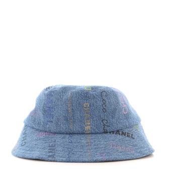 Chanel Denim Mood Bucket Hat Logo Printed Denim