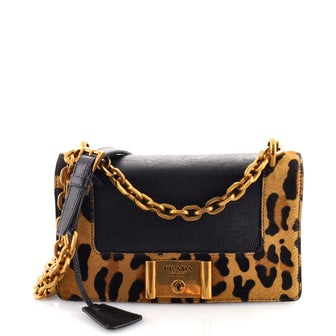Prada Chain Flap Shoulder Bag Leather with Pony Hair Small