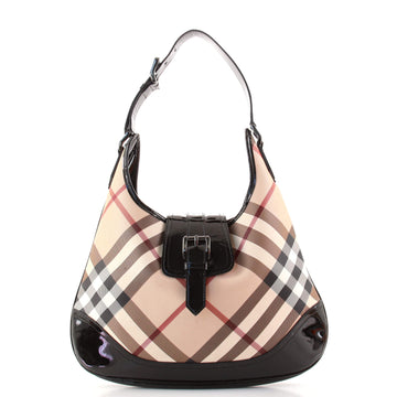Burberry Brooke Hobo Nova Check Coated Canvas and Patent Large