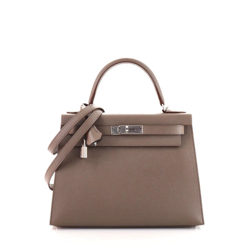 Hermes Kelly Handbag Grey Epsom with Palladium Hardware 28