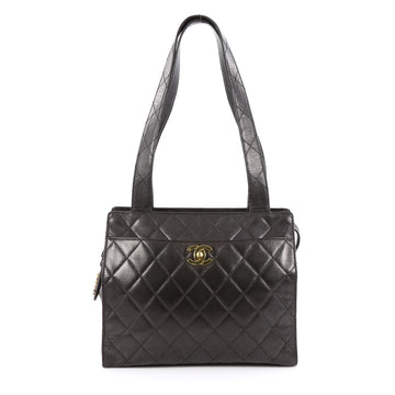 Chanel Vintage Front Pocket Shoulder Bag Quilted Lambskin Medium Brown