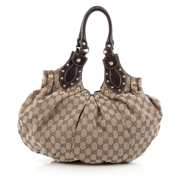 Gucci Pelham Shoulder Bag Studded GG Canvas Medium brown