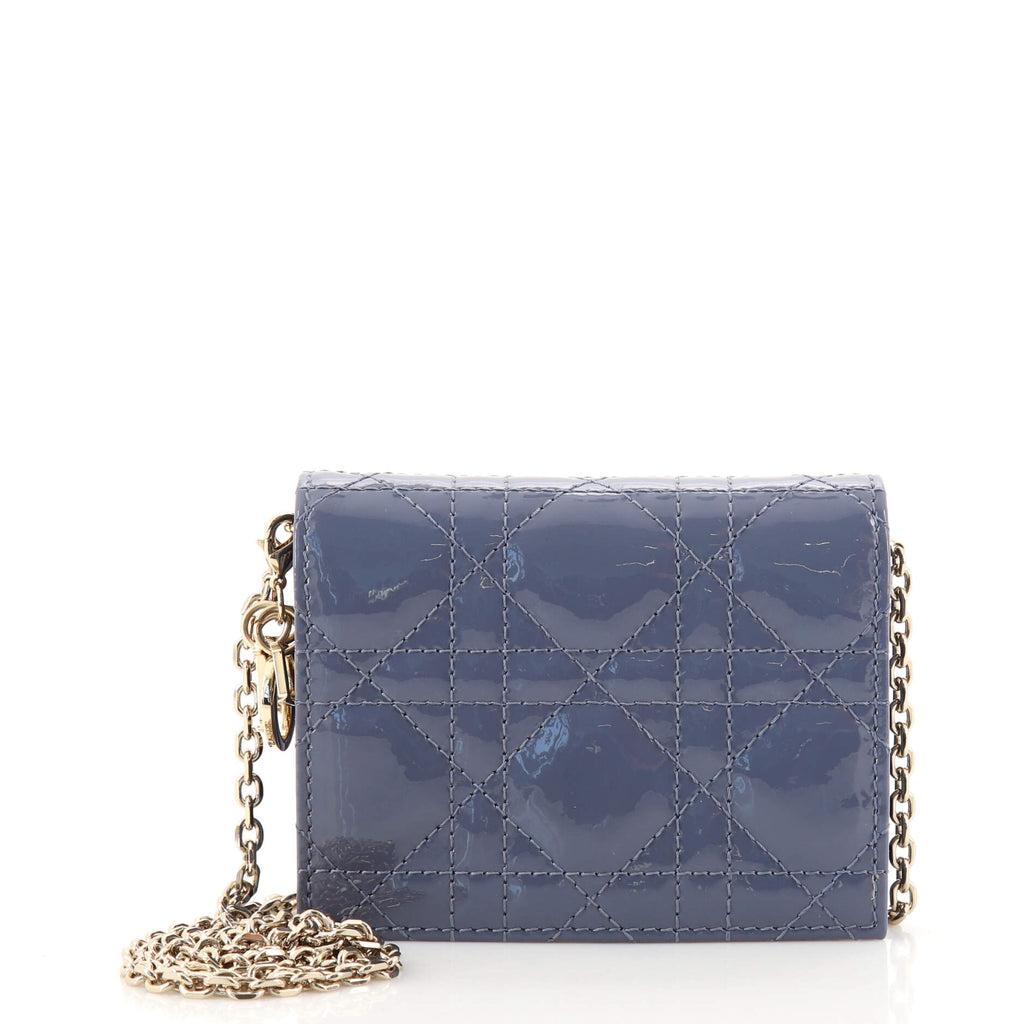 Christian Dior Lady Dior Nano Card Holder Chain Pouch Cannage Quilt Paten