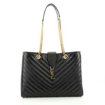 Saint Laurent Classic Monogram Shopper Matelasse Chevron Leather Large black