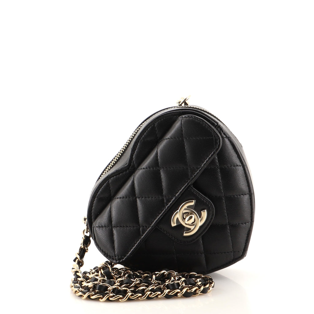 Chanel CC in Love Heart Clutch with Chain Quilted Lambskin Black 1502601