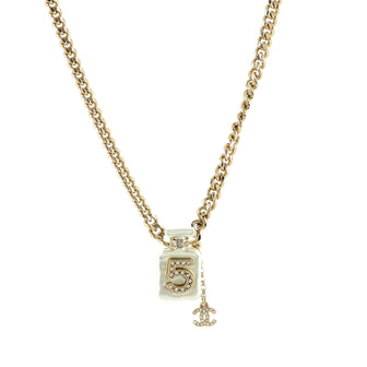 Chanel CC No.5 Perfume Bottle Pendant Short Necklace Metal with Resin and Crystals