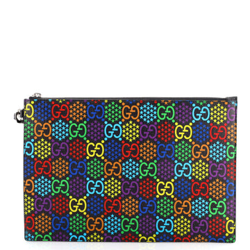 Gucci Wristlet Zip Pouch (Outlet) Psychedelic Print GG Coated Canvas Medium