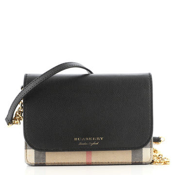 Burberry Hampshire Wallet on Chain Leather and House Check Canvas