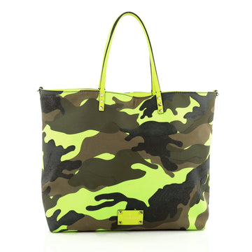Valentino Rockstud Open Reversible Convertible Tote Camo Canvas Large green