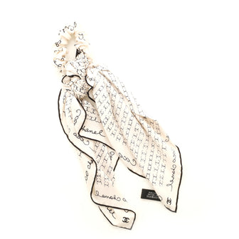 Chanel Scrunchie and Square Scarf Hair Tie Set Printed Silk