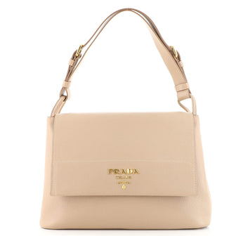 Prada Top Zip Flap Shoulder Bag Vitello Daino Medium