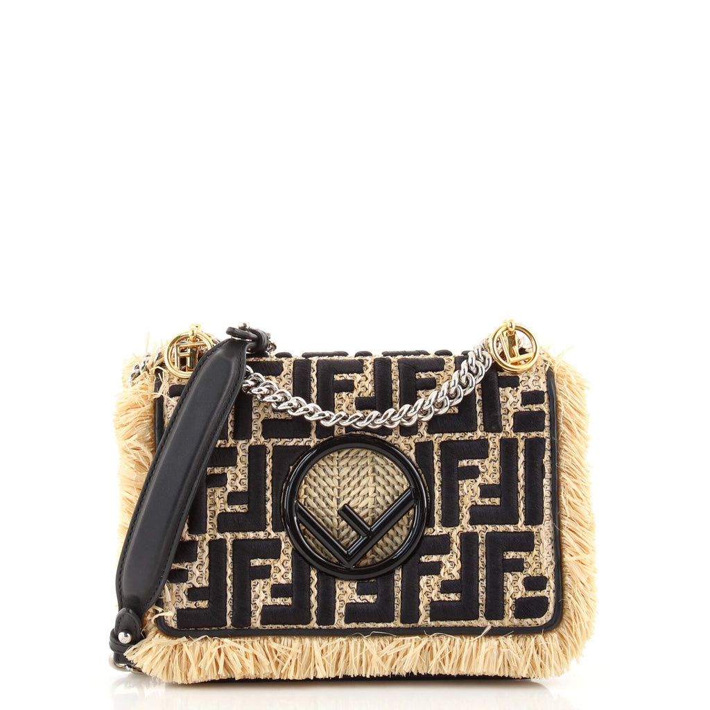 Fendi Kan I F Shoulder Bag Zucca Raffia Small Neutral 1504971