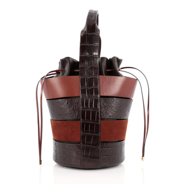 Salvatore Ferragamo Cut-Out Bucket Bag Crocodile and Ostrich with Suede Medium brown