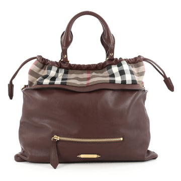 Burberry Big Crush Tote Leather and House Check Canvas Large brown