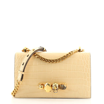 Alexander McQueen Jewelled Flap Satchel Crocodile Embossed Leather Medium