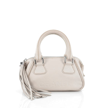 Chanel Lax Tassel Bag Pebbled Leather Small White