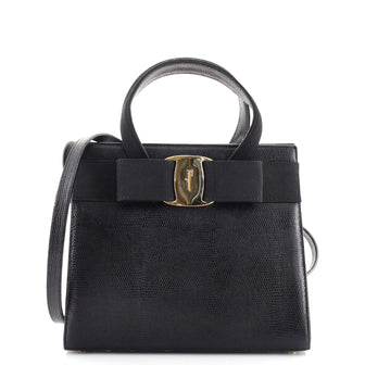 Salvatore Ferragamo Convertible Vara Bow Tote Lizard Embossed Leather Small