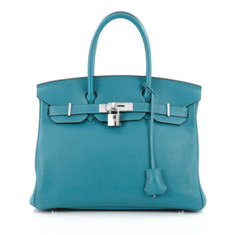 Hermes Birkin Handbag Blue Clemence with Palladium Hardware 30 blue