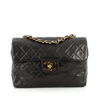 Chanel Vintage Classic Single Flap Bag Quilted Lambskin Jumbo black