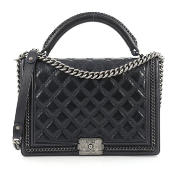 Chanel Chain Handle Boy Flap Bag Quilted Calfskin Large Black