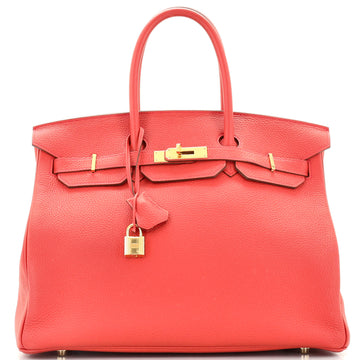 Hermes Birkin Handbag Red Clemence with Gold Hardware 35