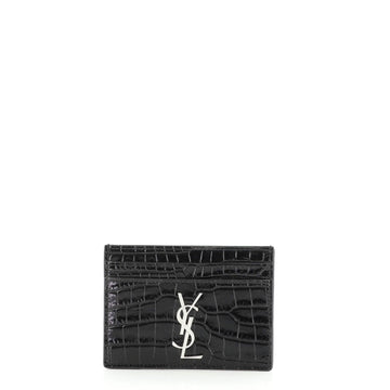 Saint Laurent Classic Monogram Card Holder Crocodile Embossed Leather