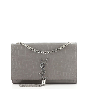 Saint Laurent Classic Monogram Tassel Crossbody Bag Crocodile Embossed Leather Medium