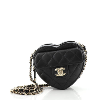 CHANEL Lambskin Quilted CC In Love Heart Clutch With Chain Black