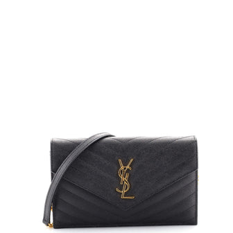 Saint Laurent Classic Monogram Wallet on Chain Matelasse Chevron Leather Small