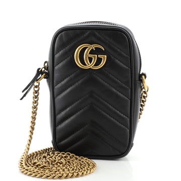 Gucci GG Marmont Vertical Phone Crossbody Bag Matelasse Leather Mini